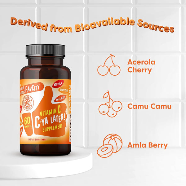 FlavCity Vitamin C Supplement, C-Ya Later! Superfood-Derived Immunity Support - Bioavailable Vitamin C Immune Support from Acerola Cherry, Rose