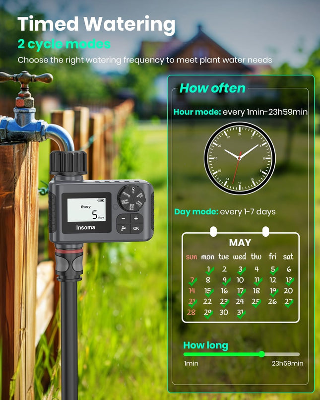 Outdoor Garden Hose Faucet Timers, Programmable Water Sprinkler Timer with Rain Delay/Manual/Automatic Drip Irrigation a