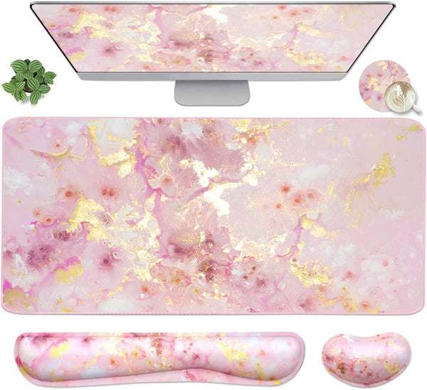 4-In-1 Large Gaming Mouse Pad, Keyboard Wrist Rest Pad & Wrist Support Mousepad Set, Extended Desk Pad Waterproof Desk Mat for Home Office Study