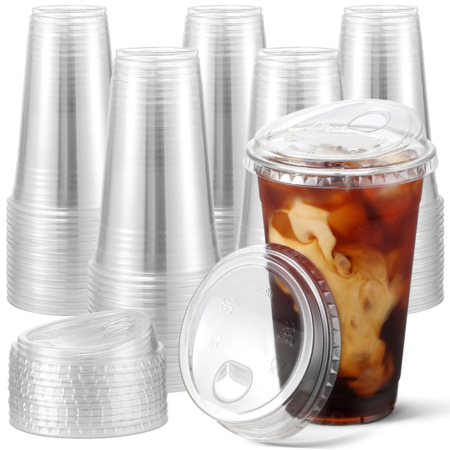 AOZITA 24 Oz. - 100 Sets Crystal Clear Plastic Cups with Strawless Sip-Lids, BPA Free Disposable Plastic Cups with Lids,
