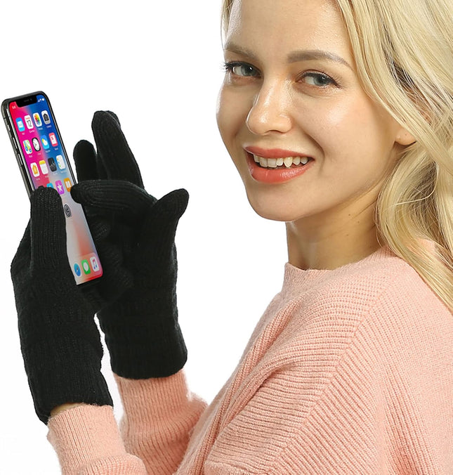 Vigrace Womens Winter Touchscreen Gloves Cable Knit Warm Lined 3 Fingers Dual-La