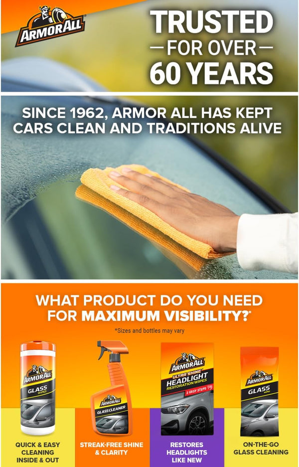 Armor All Car Headlights Cleaner Wipes , Cleaning Wipes for Headlights for Cars, Trucks, Mortocycles, 6 Wipes