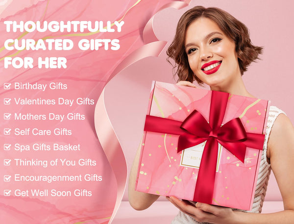 Birthday and Get Well Gifts for Women - Relaxing Spa Care Package | with Luxury Flannel Blanket, Light-up Rose Flower - Unique Self Care Gift