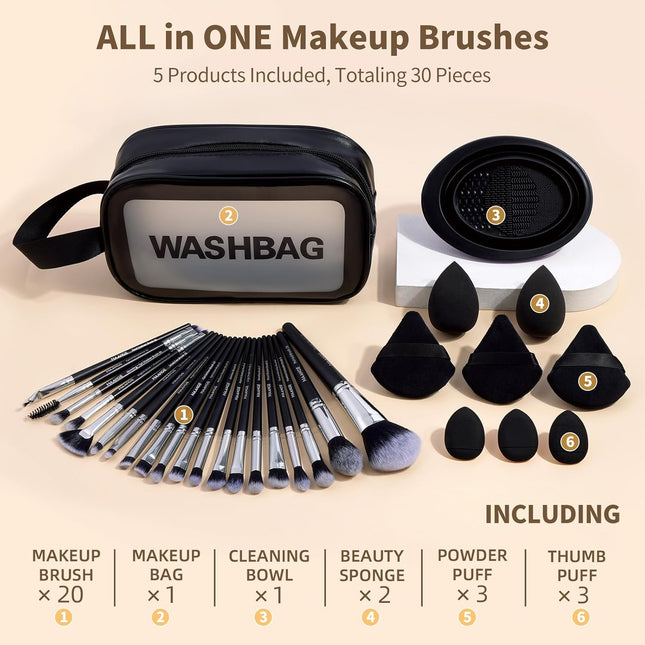 MAANGE Makeup Brush Set 30 Pcs Premium Synthetic Makeup Brushes Foundation Eye Shadow Powder Concealers Highlight Blendi