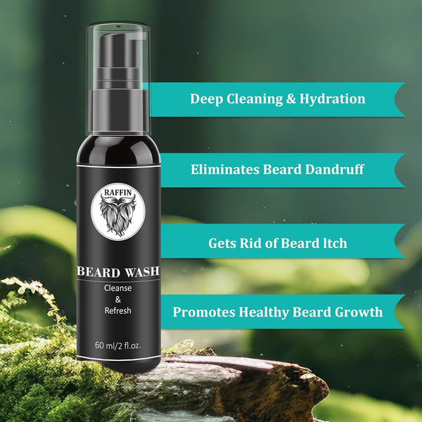 RAFFIN Beard Kit w/Beard Oil, Beard Balm, Beard Brush, Beard Comb, Beard Wash/Shampoo for Men's Self-care, Christmas & Stocking Stuffers for Adult