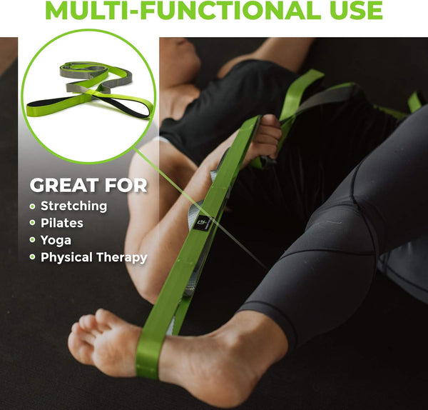 Gradient Fitness Stretching Strap for Physical Therapy, 12 Multi-Loop Stretch Strap 1" W x 8' L, Neoprene Handles, Physical Therapy Equipment,