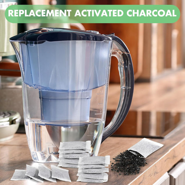 Lounsweer 100 Pcs Activated Charcoal Water Filter Coconut Shell Distiller Filters Activated Charcoal Sachets for Most Replacement Countertop Water