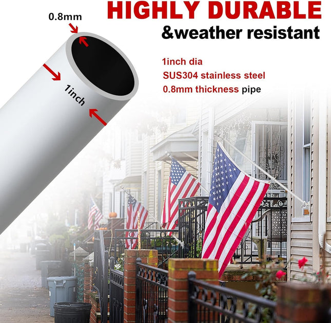 White Flag Poles for outside House - 5Ft Tangle Free Flag Pole for House,Heavy D