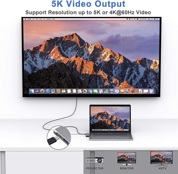 USB C Adapter for MacBook Pro/Air M1 M2 M3 2021 2020 2019 13" 15" 16" Grey 6-in-2
