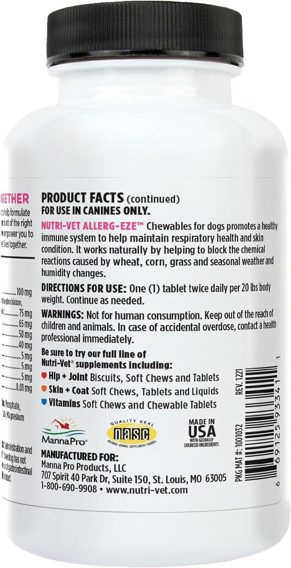 Nutri-Vet Dog Allergy Supplement, Itch & Allergy Support, 60 Count | Omega 3 Fatty Acids, Antioxidants, Respiratory Health, Coat Health, Allergy,
