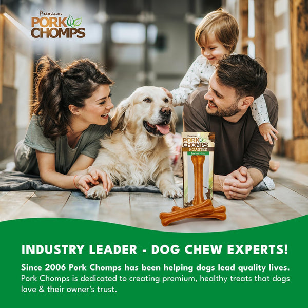 Pork Chomps Roasted Pressed Pork Skin Dog Chew, 7-inch Bone, 1 Count Roasted Pork 1 Count (Pack of 1)