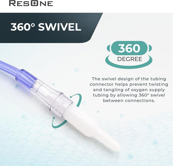 ResOne Oxygen Tubing Swivel Connector, 5‑Pack – 360° Rotating O2 Hose Coupler for Standard Oxygen Tubing, Leak‑Resistant Barbed Design,