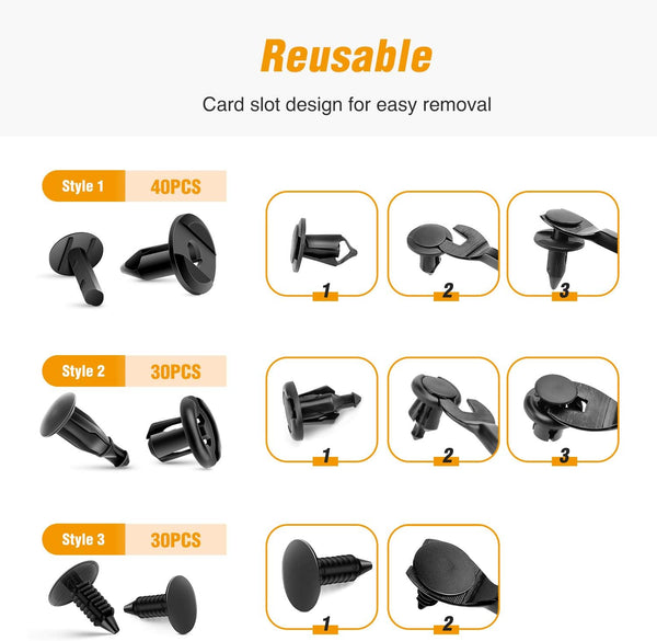 GOOACC Universal Plastic Fender Clips,200 Pcs Push Bumper Fastener Rivet Clips with 6 Size Auto Body Retainer Clips Bumpers,Car Fender Replacement
