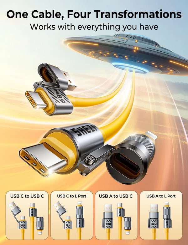 5FT USB C to Lighting Cable, 60W 4 in 1 Multi Charging Cable Compatible with Fast Charging & Data Transfer, Support to CarPlay&Android