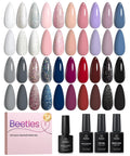 Beetles Gel Nail Polish Set, Nude Gray Pink Blue Burgundy Glitter Gel Nails | Modern Muse Collection with 3Pcs Base Matte Glossy Top Coat Soak Off