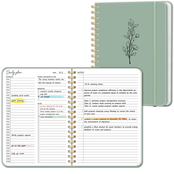 Undated Daily Planner with Hourly Schedule, to Do List Spiral Notebook, Easily Organize Your Work Tasks and Appointments, Perfect School or Office