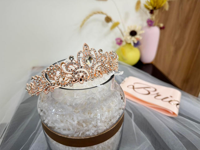 JETKONG 3 Pcs Bachelorette Party Decorations Bridal Shower Crown, Bride to Be Sash&Veil for Women Bachelorette Party Gif