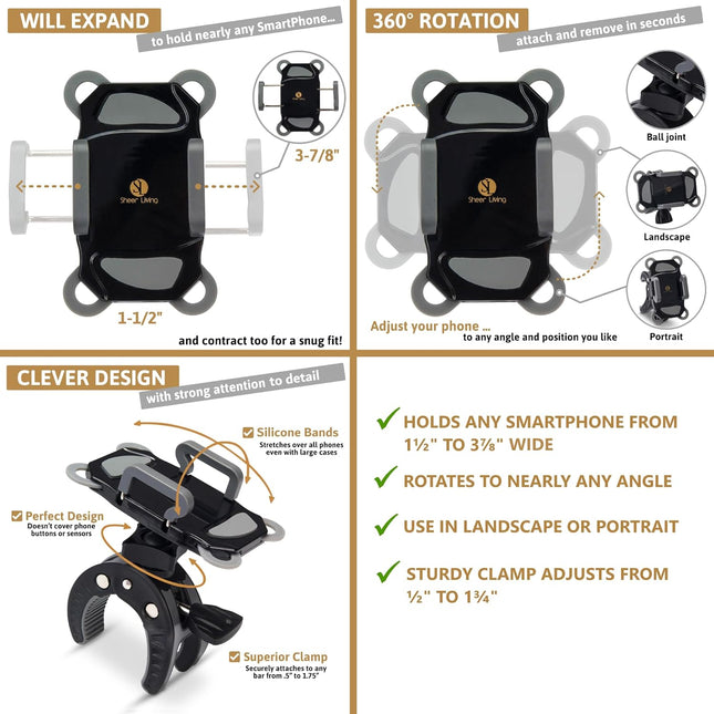 Baby Stroller Phone Holder, Shopping Cart, Golf Cart, Push Cart, Bike Phone Mount, for Motorcycle, Scooter, ATV, Boat, S