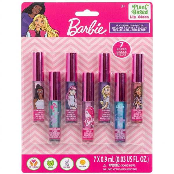 Townley Girl Barbie Lip Gloss Set, 7-Piece Plant-Based, Ages 3+