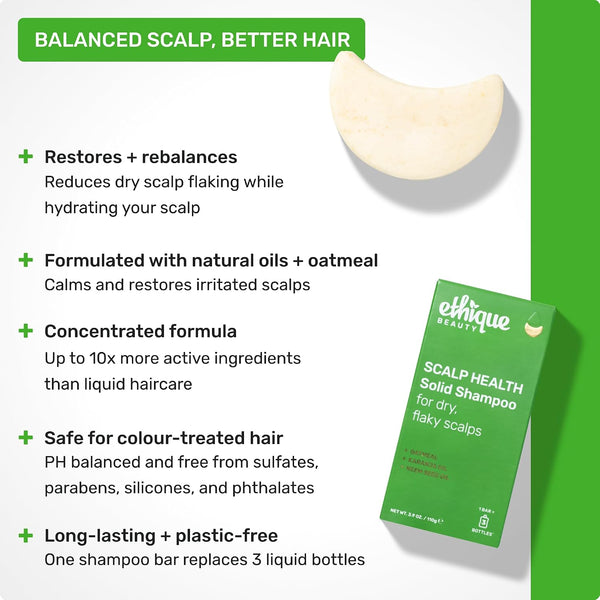 Ethique Scalp Health Shampoo Bar for itchy, dry, flaky scalps with Oatmeal - Plastic-Free, Vegan, Cruelty-Free, 3,88 oz - Formerly Heali Kiwi