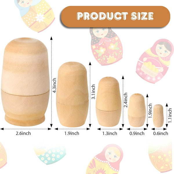 Charniol 15 Pieces Unpainted Blank Russian Nesting Dolls Plain Unfinished Wooden Nesting Dolls Handmade DIY Traditional Matryoshka for Kids Teens