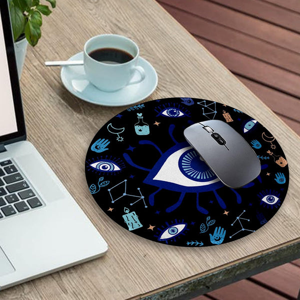 Gctriki Evil Eye Round Mouse Pads for Desk, Cute Small Mousepad for Laptop | Stitched Edge, Non-Slip Rubber Base, Travel, Evil Eye Home Desk Decor