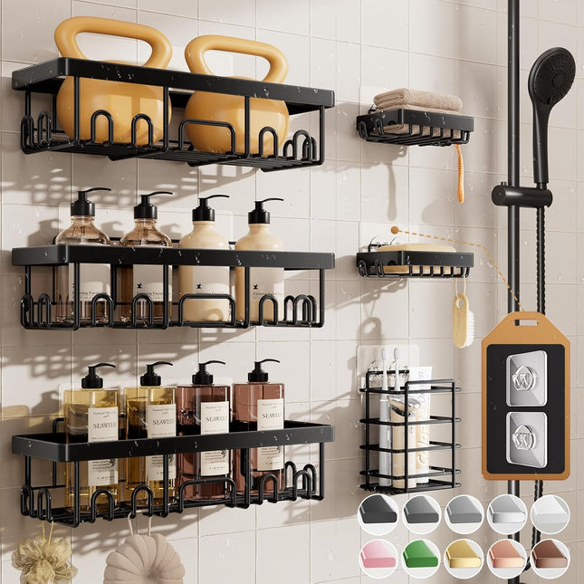 Veken Shower Caddy 6-Pack, Bathroom Organizers and Storage Shelves, Black Black