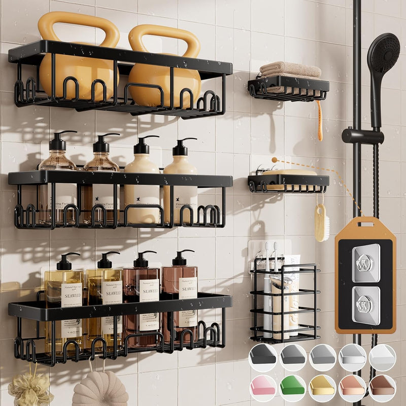 Veken Shower Caddy 6-Pack, Bathroom Organizers and Storage Shelves, Black Black 6-Piece Set