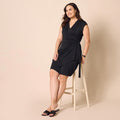 Amazon Essentials Women's Classic Cap Sleeve Wrap Dress with V Neck (Available in Plus Size) Large Black