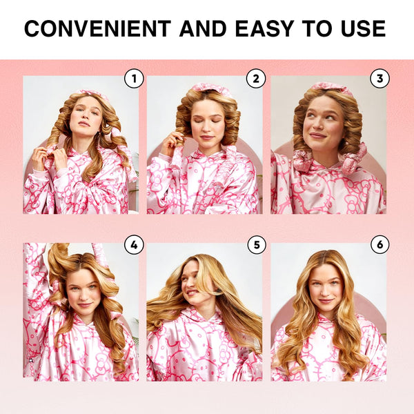 Hello Kitty X Kitsch XL Satin Heatless Curling Set- Heatless Hair Curler to Sleep in for Frizz-Free & Soft Curls, Comes with Bow Shape Design Hair