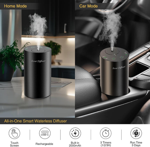 Waterless Essential Oil Diffuser Starter Kit - No Water Needed, Battery Operated Mini Scent Air Machine, Included 3X20Ml Essential Oils, Portable