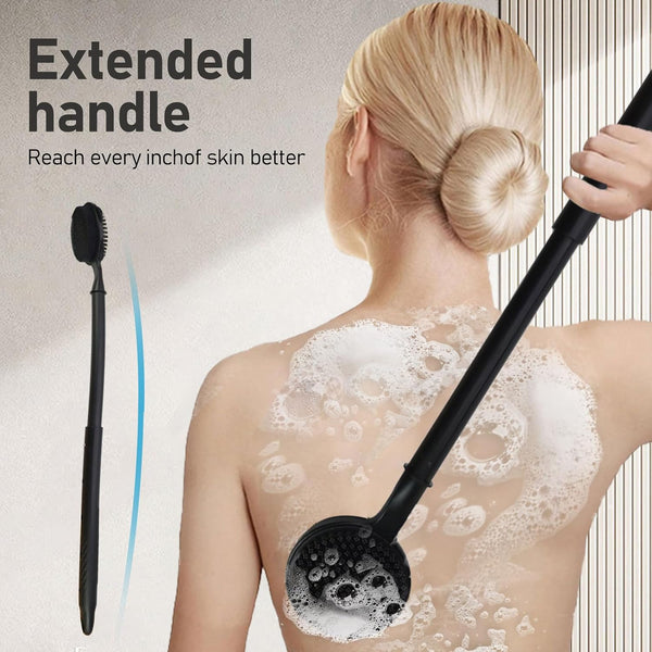 OZNER 24 Inches Silicone Back Scrubber for Shower - Extendable Long Handle Shower Brush with Dual-Sided Bristles - Exfoliating Body Scrubber for