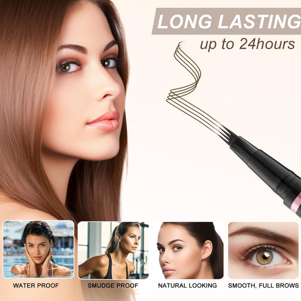 Eyebrow Pencil, 2-in-1 Waterproof Eyebrow Pen with 4 Tip Brow Pen and Ultra-Precise Brow Pencil, with Dual-ended Eyebrow Brush, Eyebrow Makeup for