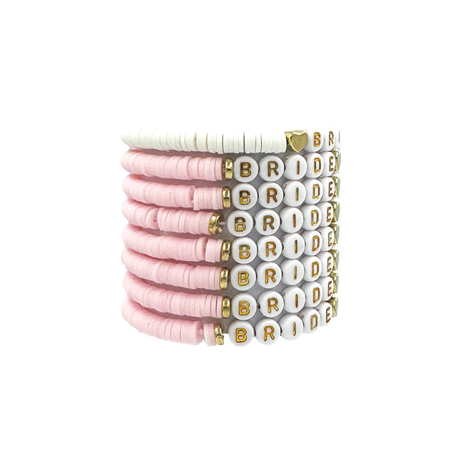 Bachelorette Party Favors, Wedding Gifts, 8 Pcs 6.7 inch Pink Bride Tribe Bead Bracelet Preppy Bracelet Stretch for Adul