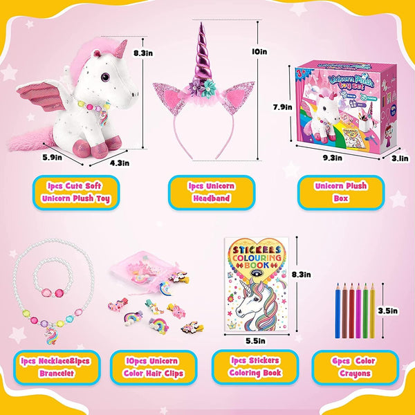 21-Piece Unicorn Gift Set for Girls Ages 3-8 | Soft Plush Stuffed Animals & Dress-Up Accessories Bundle | Idea Birthday Gifts, Christmas Presents,