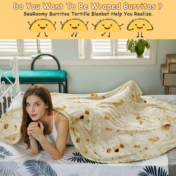 SeaRoomy Burritos Tortilla Throw Blanket, Tortilla Wrap Blanket, Novelty Funny Tortillas Round Blanket Giant Tortillas Round Soft Blankets for