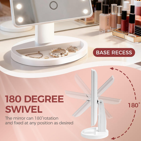 KOOKIN Makeup Mirror with Lights, Touch-Control Dimming Desk Mirror, White