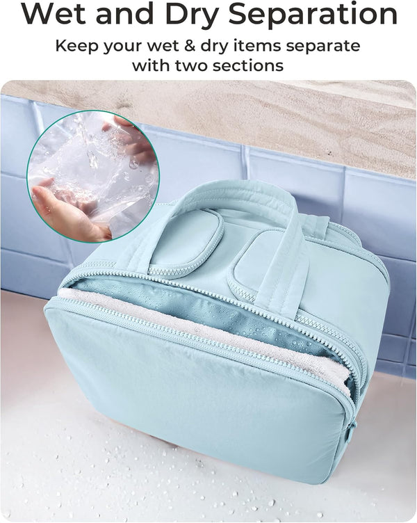 BAGSMART Travel Toiletry Bag, Crush Toiletry Bag for Women, Wide-open Puffy Toiletry Bags for Traveling, Large Travel Cosmetic Makeup Bag