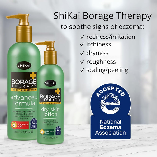 ShiKai Borage Therapy Dry Skin Lotion Body Moisturizer (16 oz) Unscented Skincare | Hydrating Lotion for Dry Hands & Bod