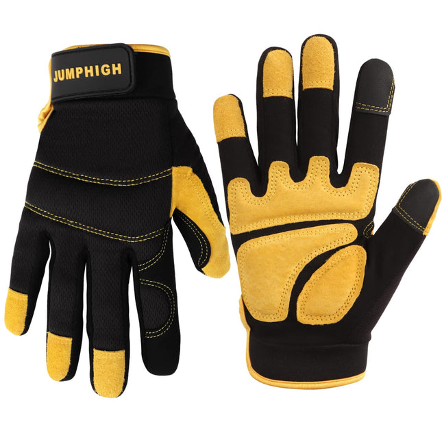 JUMPHIGH Mens Work Gloves, Synthetic Leather Mechanic Gloves Utility Gloves, Touchscreen Working Gloves for Multipurpose