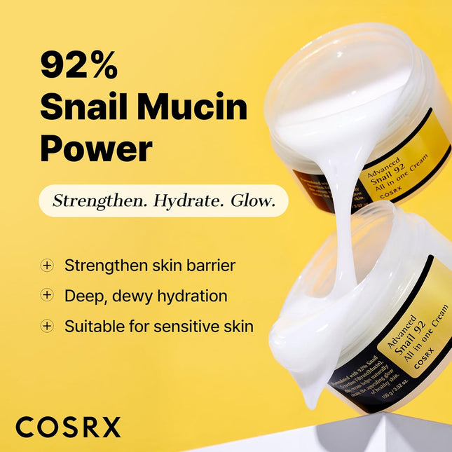 COSRX Snail Mucin 92% Face Moisturizer, 3.52 Oz, Lightweight Moisturing Cream fo