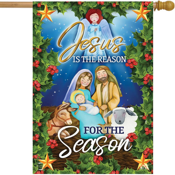 Jesus is the Reason Christmas House Flag Religious Nativity 28" x 40"