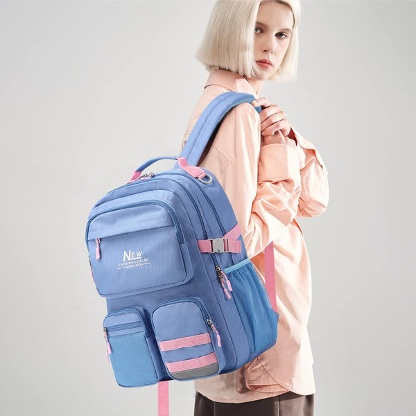 Water Resistant Backpack for Teen Girls Boys Students, Casual Multi Pockets Daypack with 15.6 inch Laptop pocket for Travel School College (Grey