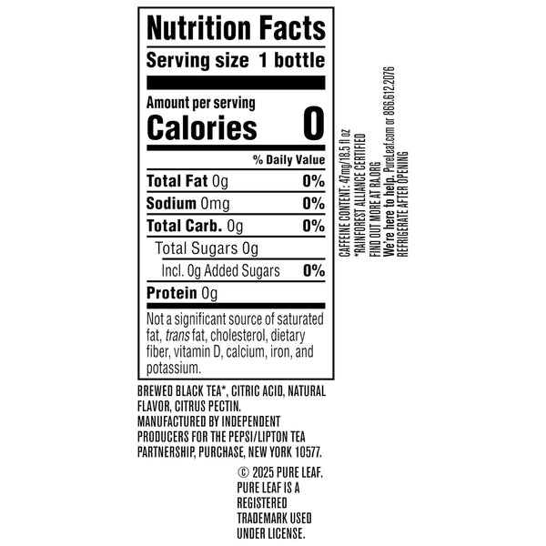 Pure Leaf Iced Tea, Unsweetened Lemon, Real Brewed Tea, Zero Sugar & Zero Calories, 18.5 Fl Oz Bottles (Pack of 12) Unsweet Lemon