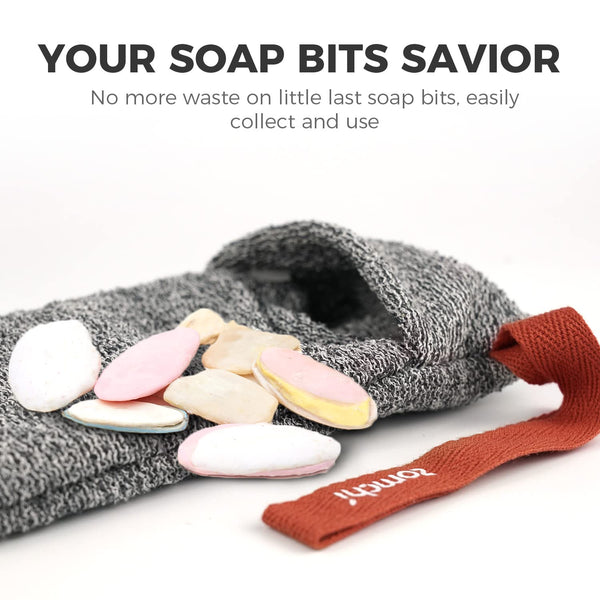 ZOMCHI Soap Saver Bags for Bar Soap, 2 Pack, Deep Texture Grey | Nylon Mesh Helps Create Rich Lather, Hanging Loop, Quick Drying Design, Roomy