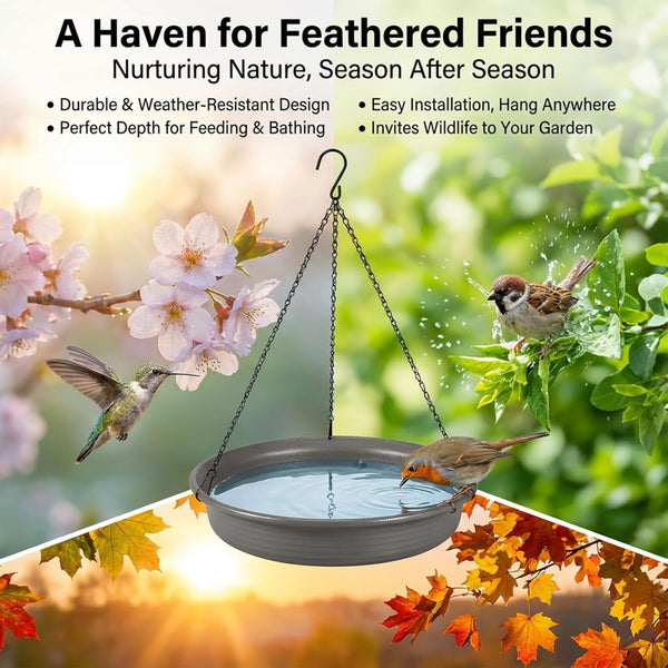 Hanging Bird Bath Hanging Bird-Feeder - CARGEN Garden BirdBath Tray Wildlife Feeder Plate Water Bowl or Water Bowl for Outdoors Garden Patio
