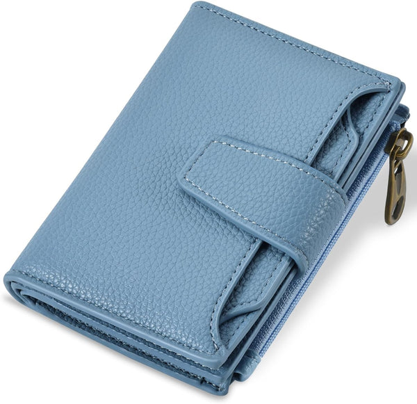 Small Wallet Women RFID Blocking Soft Leather Bifold Compact Card Holder Wallet for Women with Zipper Coin Pocket 4 ID Window
