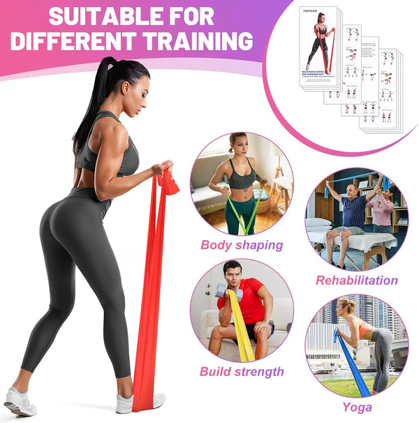 Resistance Bands, 5 Pcs Exercise Bands Elastic Stretch Bands for Fitness Yoga Pilates Stretching Strength Training, Workout Bands for Women and