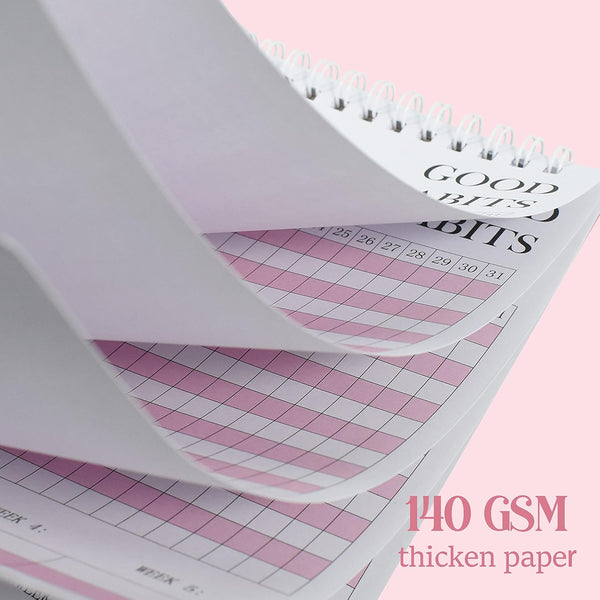 Habit Tracker Journal - Undated Weekly & Monthly Planner with Spiral Binding12Months, 8.5"x11' Pink Pink Habit Tracker