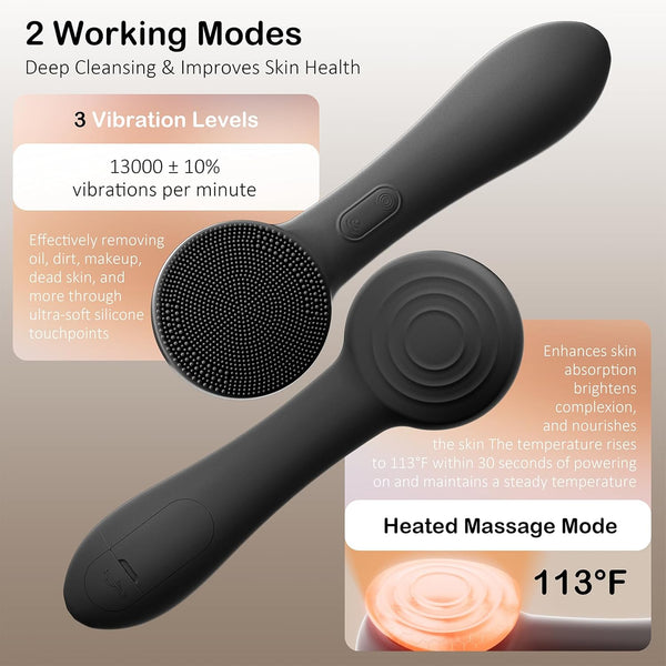 Facial Cleansing Brush Silicone Face Scrubber Waterproof Rechargeable Exfoliator Massage Device for Men & Women, Deep Pore Cleansing, Exfoliating,